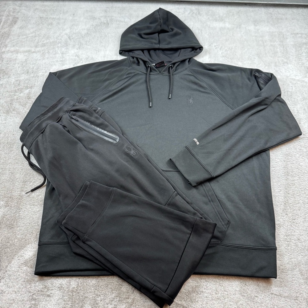 Spyder Active pro-Web set of 2 men’s size XL black fleece sweatpants & hoodie